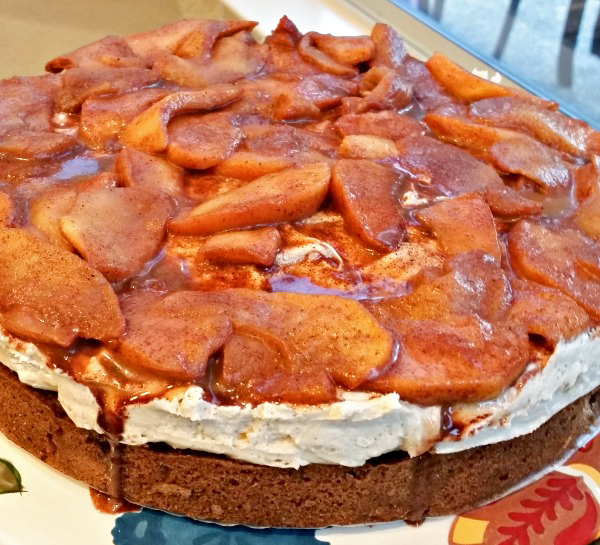 Apple Blondie Cheesecake with Caramel Sauce