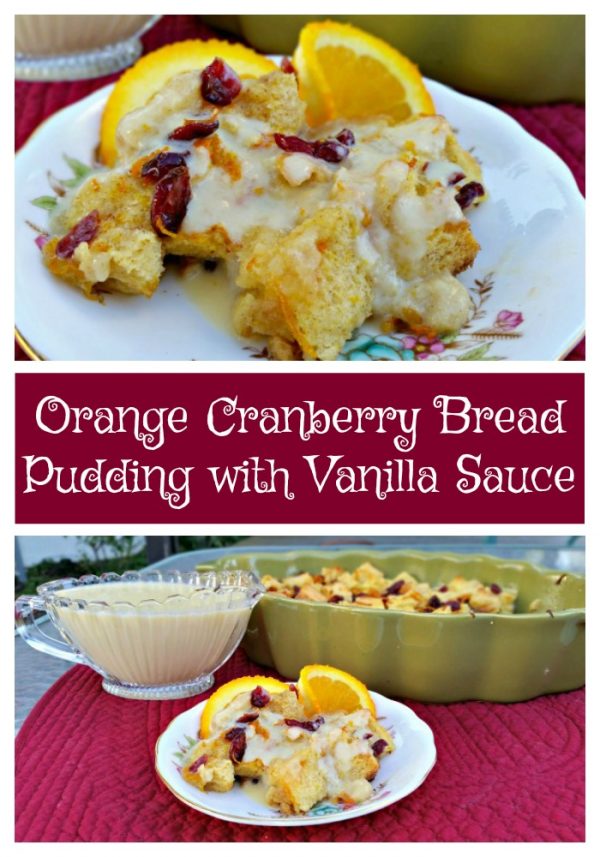 Orange Cranberry Bread Pudding with Vanilla Sauce