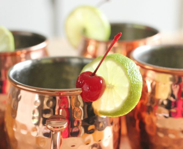 Spring Moscow Mule Mocktails served in the traditional copper cups!