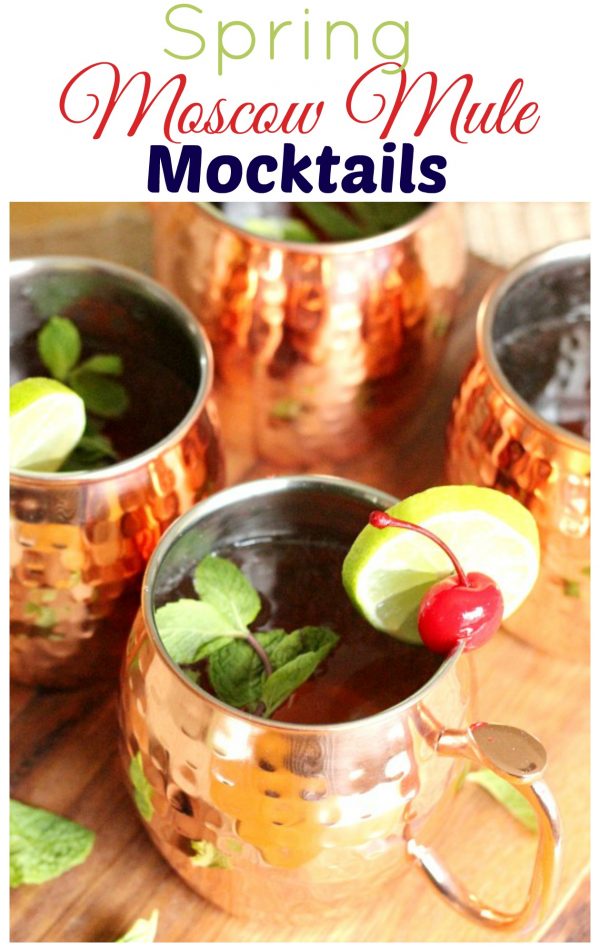 Spring Moscow Mule Mocktails served in the traditional copper cups!