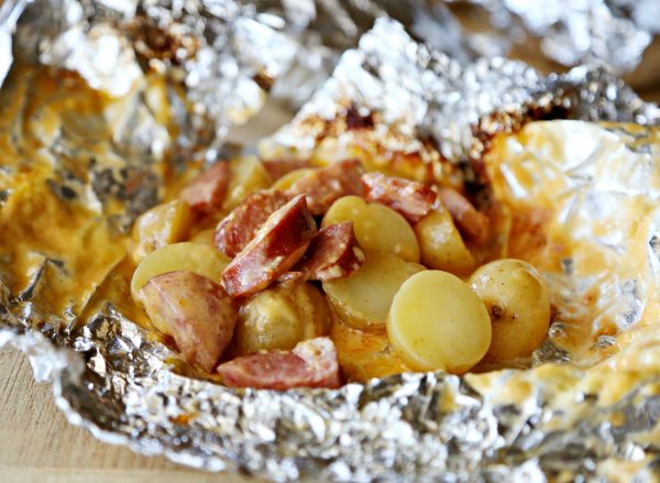 Cheesy Potato and Sausage Foil Packets