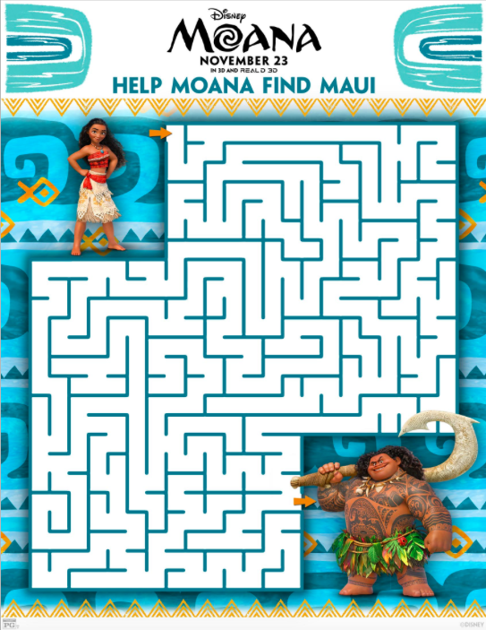 Free Printable Moana Maze activity sheet