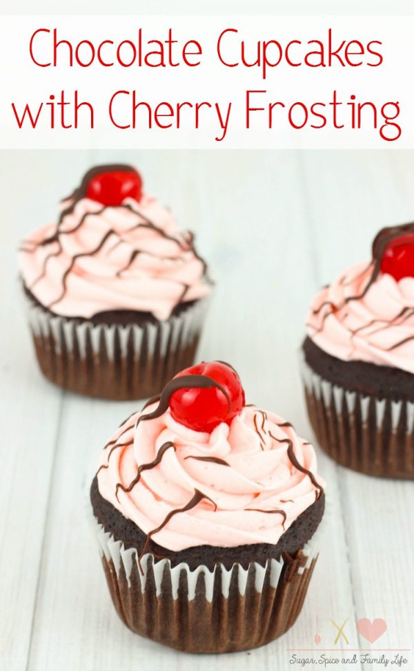 Chocolate Cupcakes with Cherry Frosting from Sugar Spice and Family Life