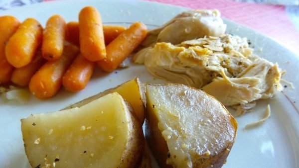 Slow Cooker Lemon Chicken with Sweet Baby Carrots and Seasoned Potatoes