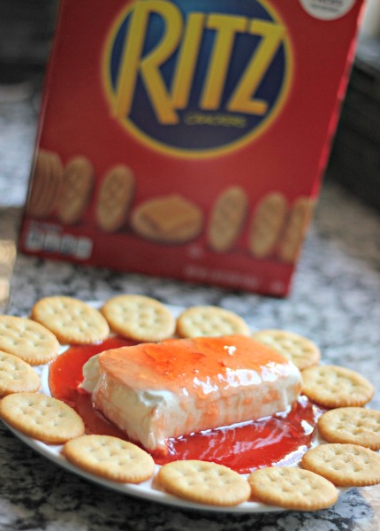 Prickly Pear Pepper Jelly with cream cheese and RITZ crackers