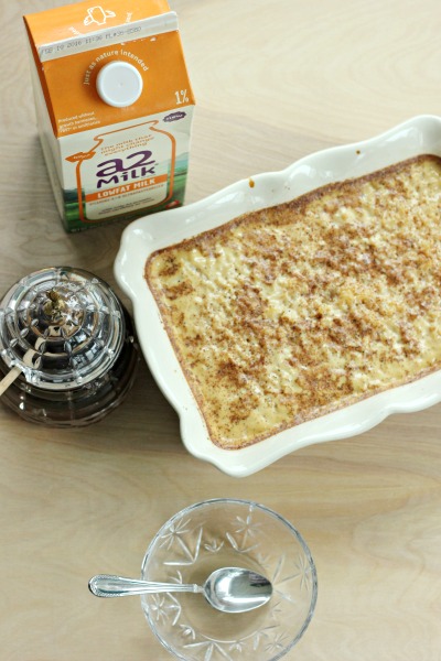 Healthier Rice Pudding with a milk that shouldn't give you tummy problems. The ultimate comfort food recipe!