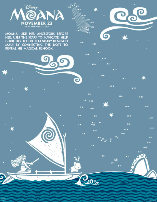 Free printable Moana dot-to-dot
