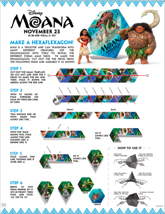 Learn how to make a Hexaflexagon from Moana with free printable