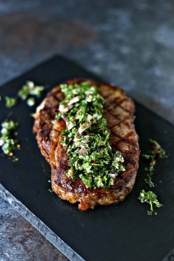 Grilled Rib Steaks with Chimichurri Sauce from Kiss My Smoke